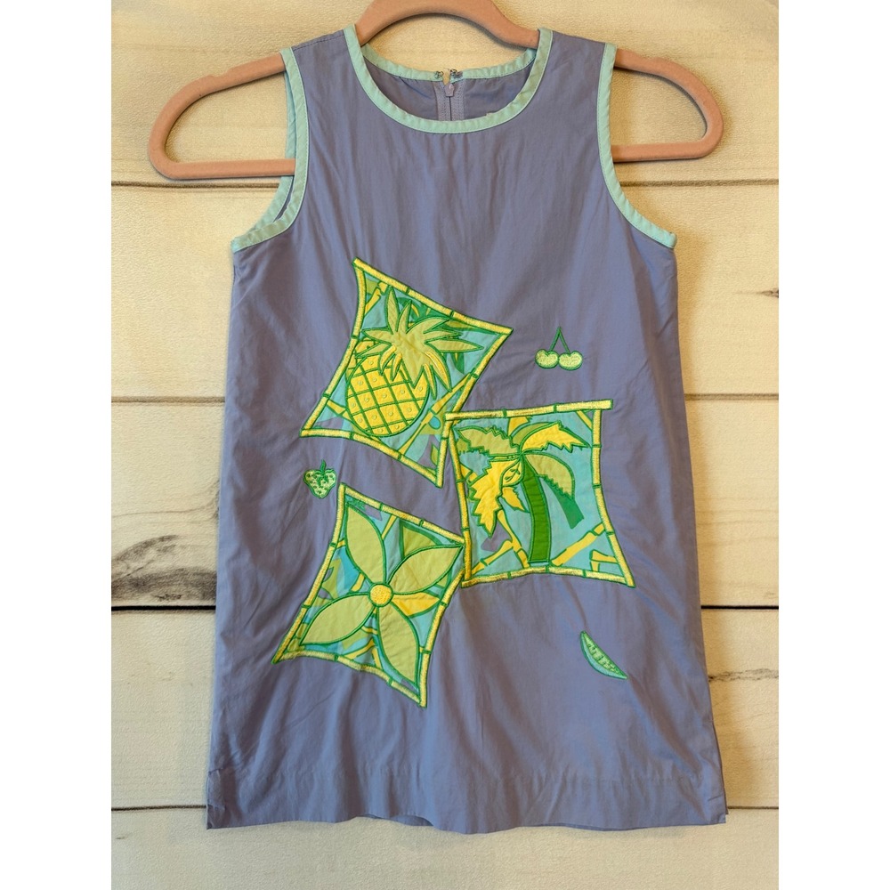 Lilly Pulitzer Girls Blue Tropical Pineapple Embroidered Shift Dress Size 6X